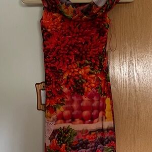 Zara Print Dress With Tulle Off the shoulder. Fruit graphic print. Soft stretch